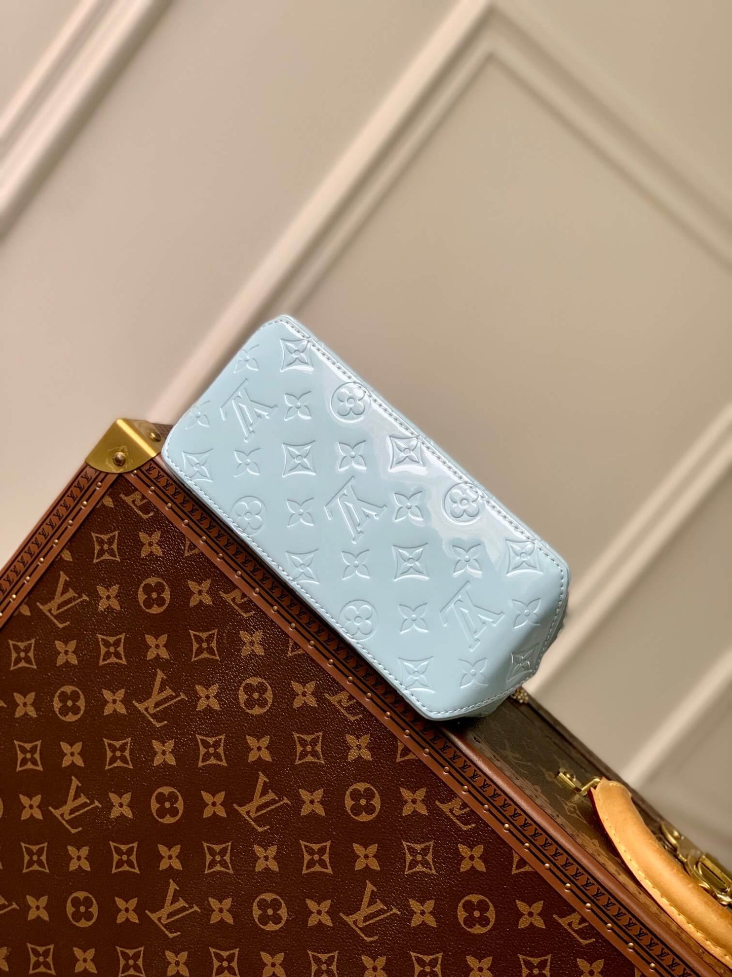 M24144 SMALL Reade Monogram Vernis Handbag Light Blue