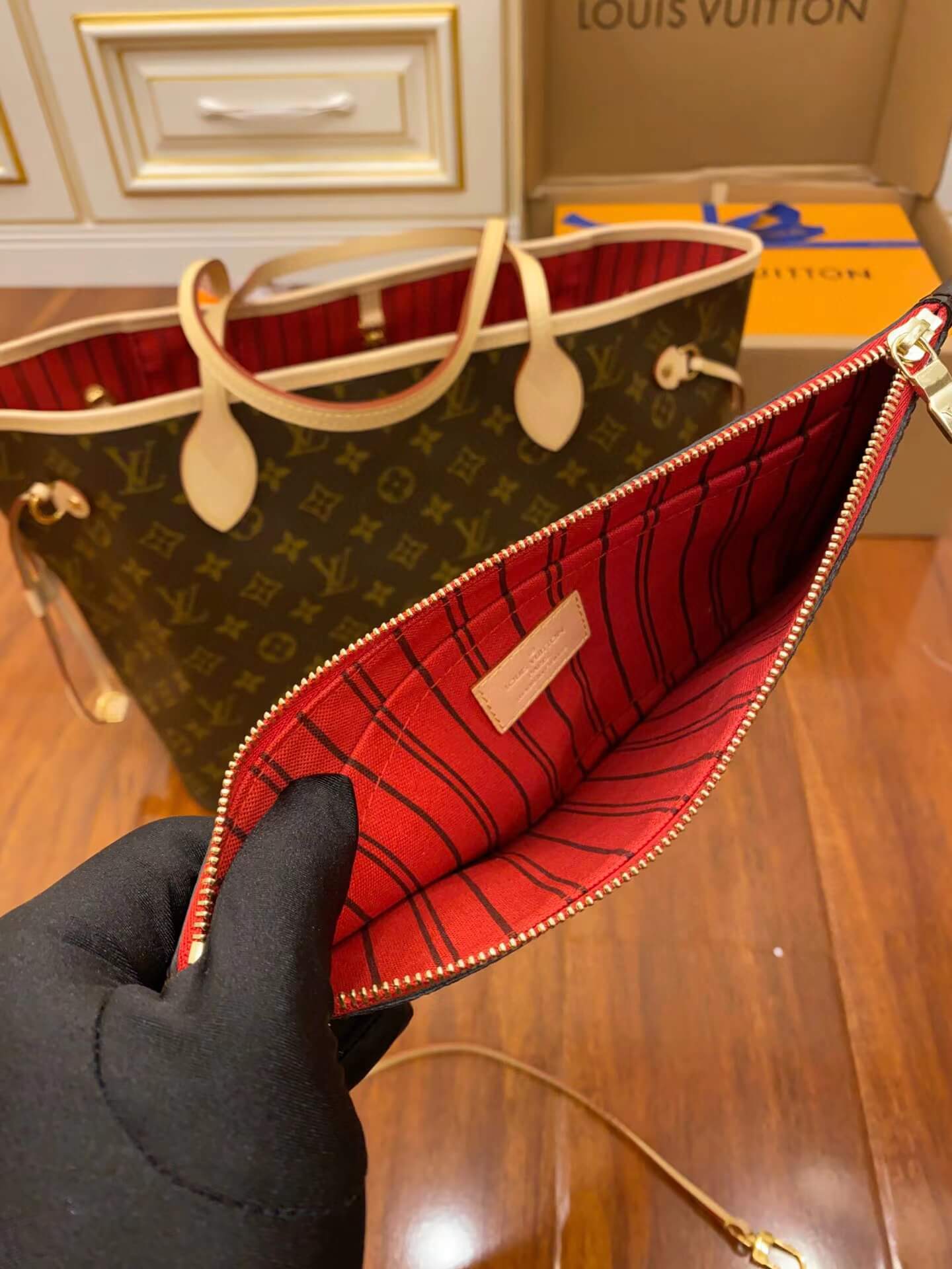 m41177 neverfull mm monogram red inside original quality