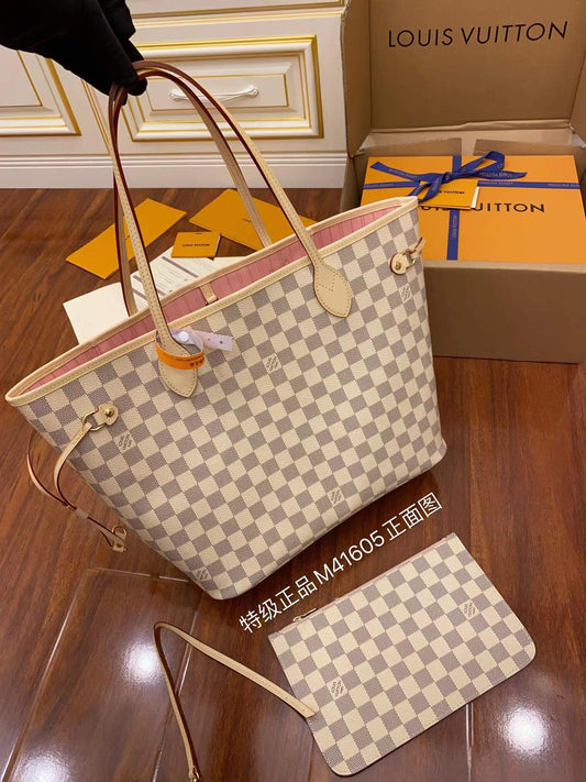 m41605 neverfull mm damier ebene white pink inside original quality