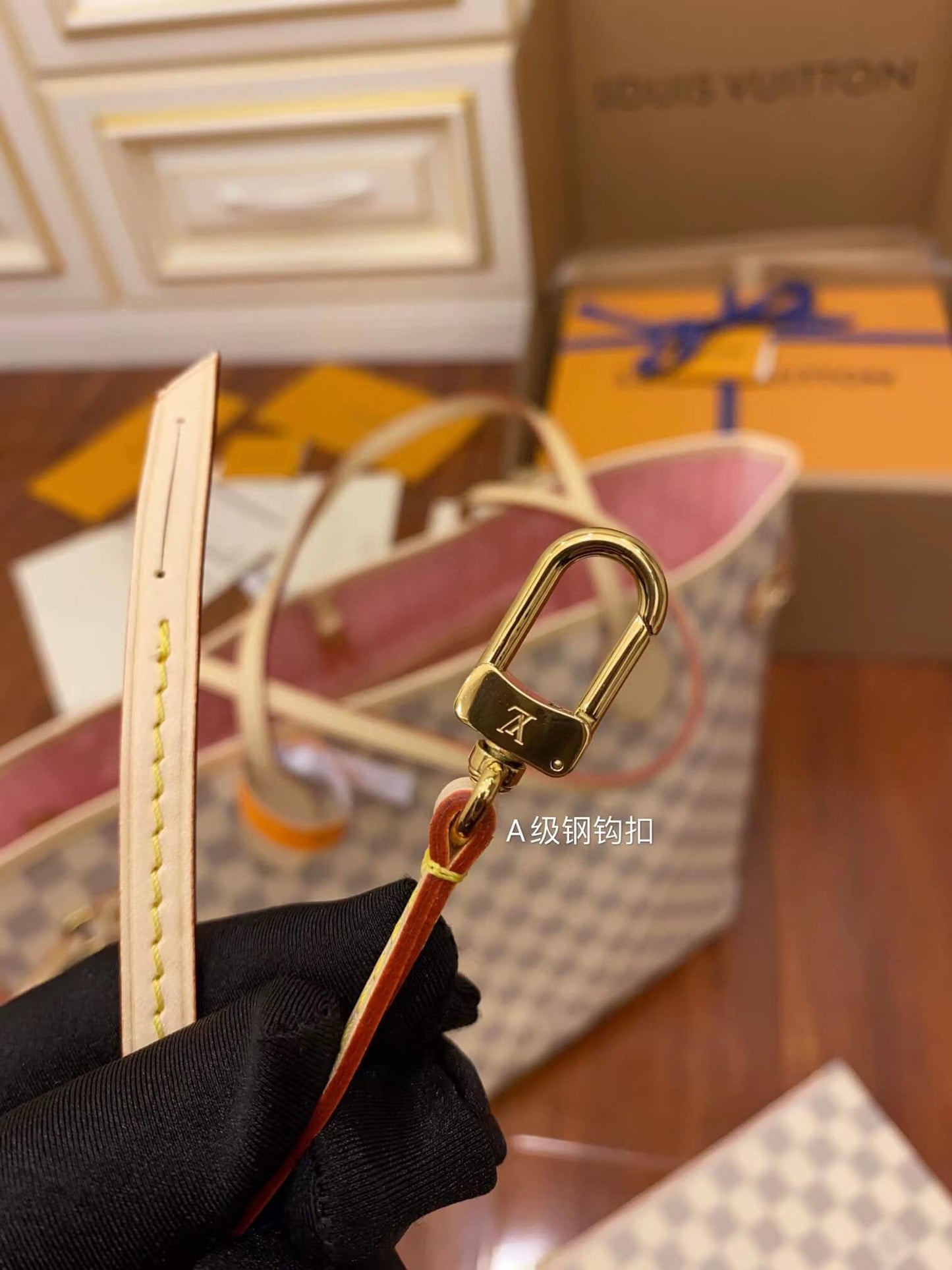 m41605 neverfull mm damier ebene white pink inside original quality