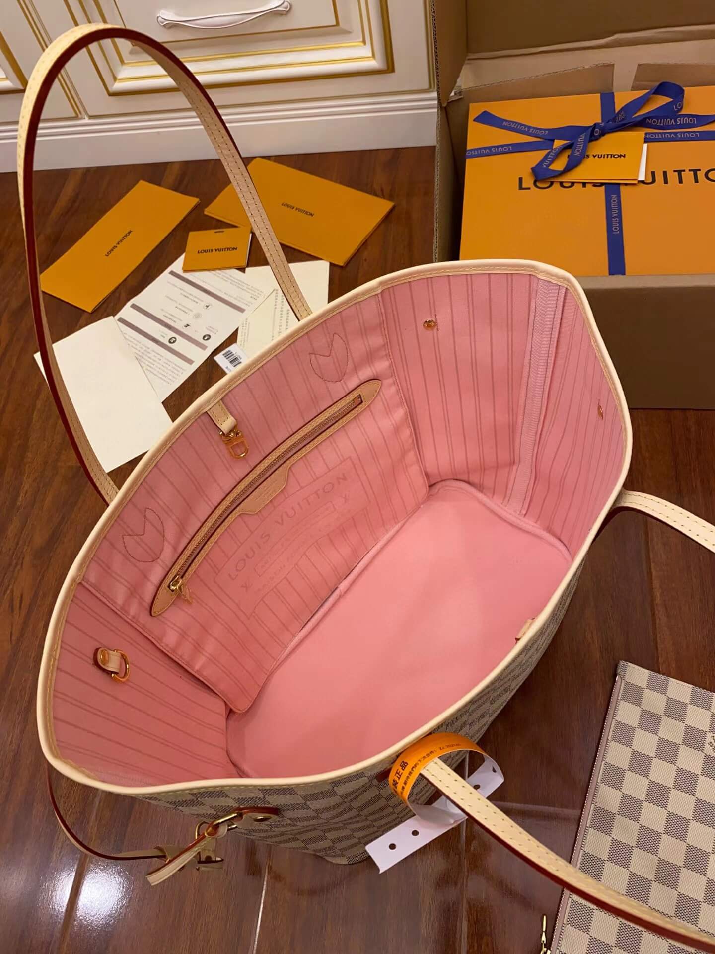 m41605 neverfull mm damier ebene white pink inside original quality