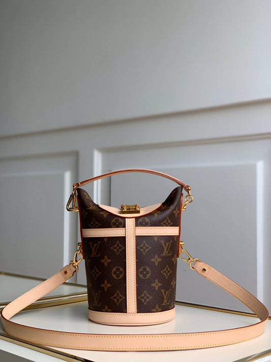 m43587 duffle duffle bucket bag shoulder bag handbag cross body bags brown calfskin monogram