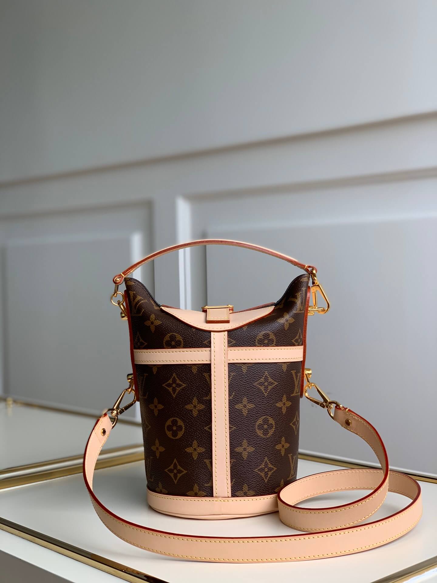 m43587 duffle duffle bucket bag shoulder bag handbag cross body bags brown calfskin monogram