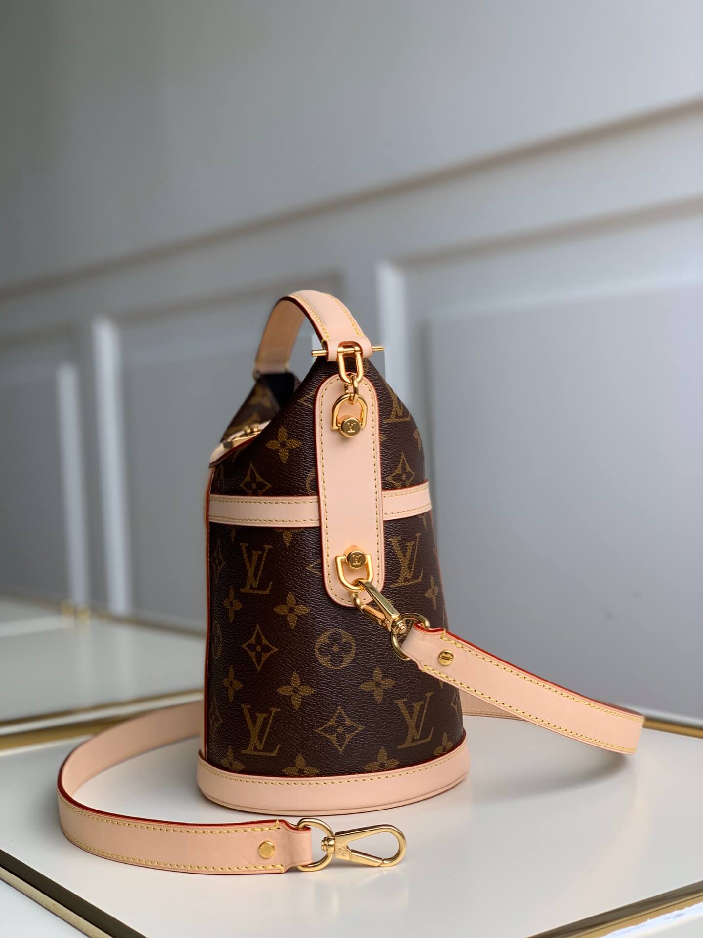 m43587 duffle duffle bucket bag shoulder bag handbag cross body bags brown calfskin monogram