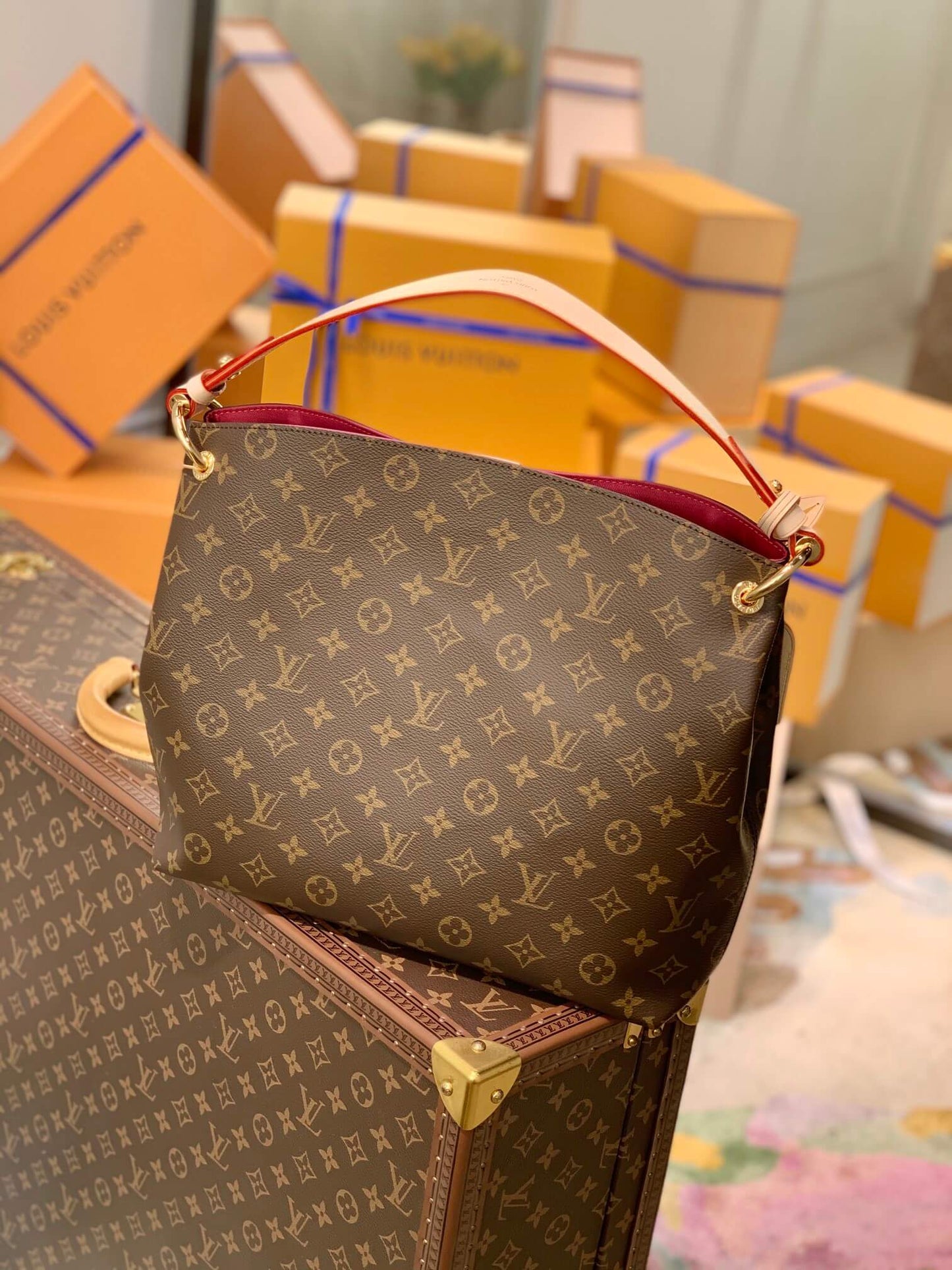 lv m43700 graceful pm small size monogram rose red