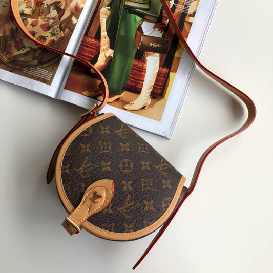 m44860 saddle bag sac tambourin shoulder bag cross body bags brown calfskin monogram