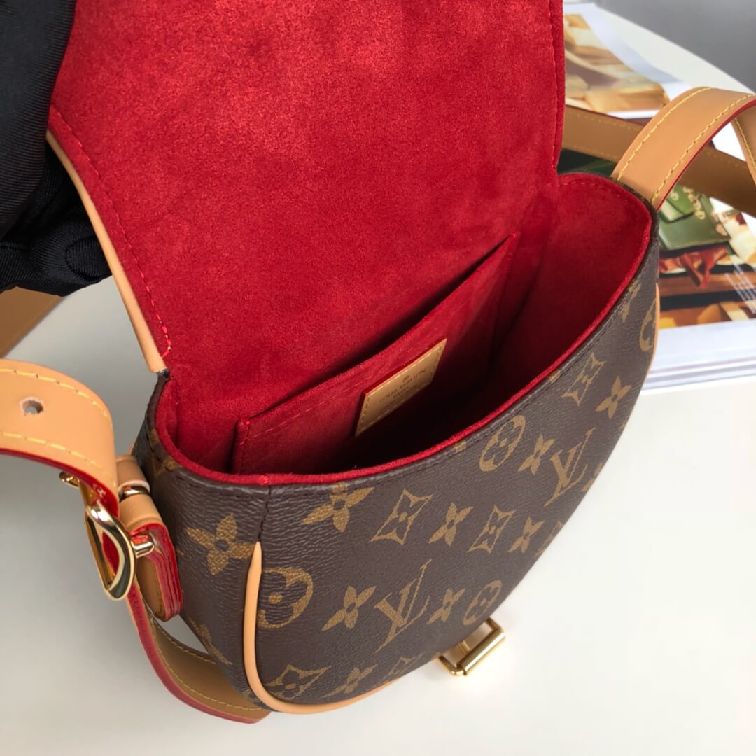 m44860 saddle bag sac tambourin shoulder bag cross body bags brown calfskin monogram