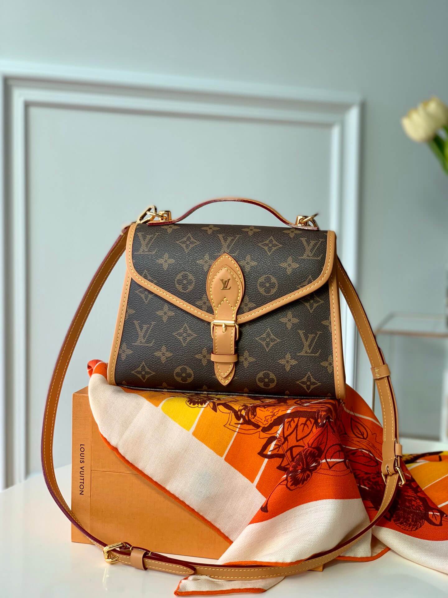 m44919 shoulder bag handbag cross body bags brown calfskin monogram