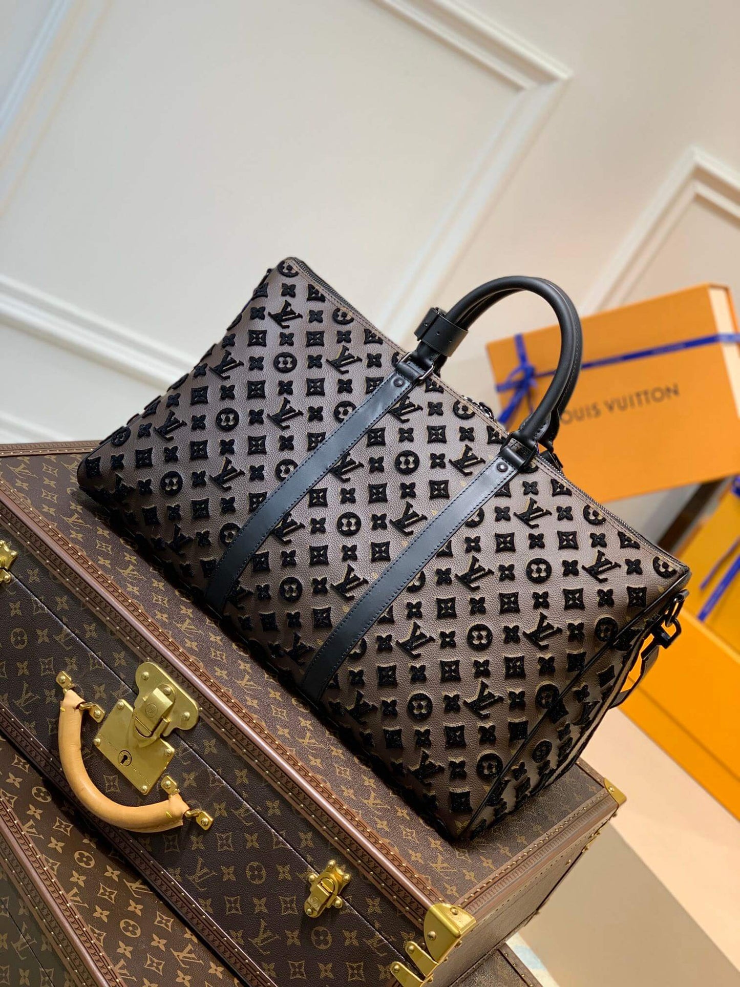 m45046 keepall triangle bandouliere 50 tuffetage handbag cross body bags shoulder bag black calfskin monogram