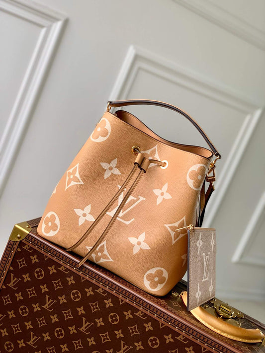 m45256 neonoe bucket bag shoulder bag cross body bags light brown monogram empreint