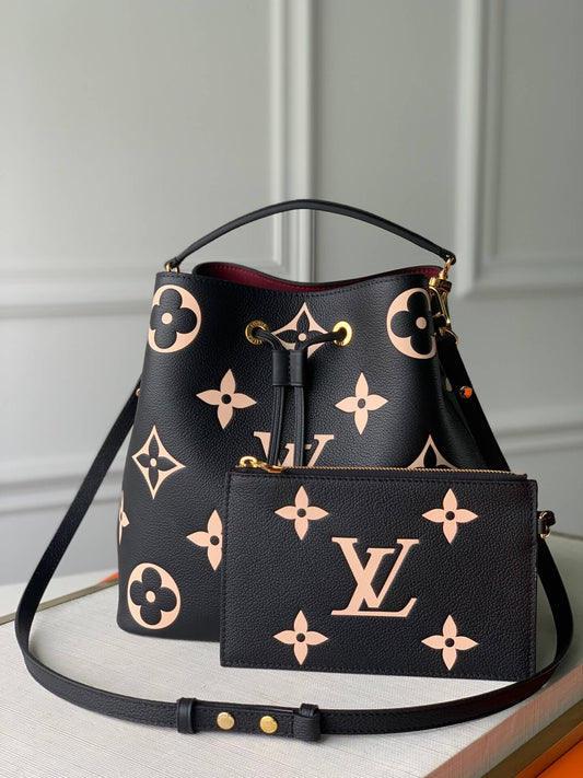 m45497 neonoe mm black beige bicolor monogram empreinte leather bucket bag