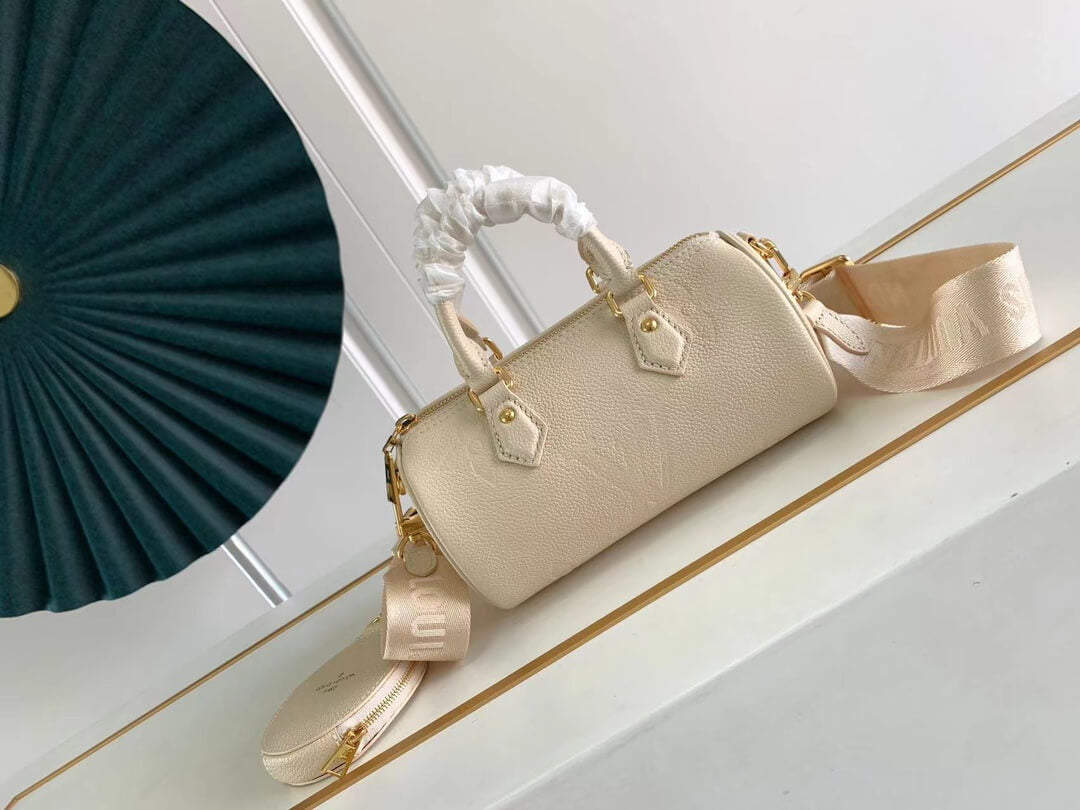 m45708 papillon bb prefall papillon trunk toile shoulder bag milk white calfskin monogram empreinte