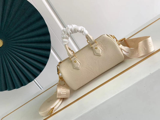 m45708 papillon bb prefall papillon trunk toile shoulder bag milk white calfskin monogram empreinte