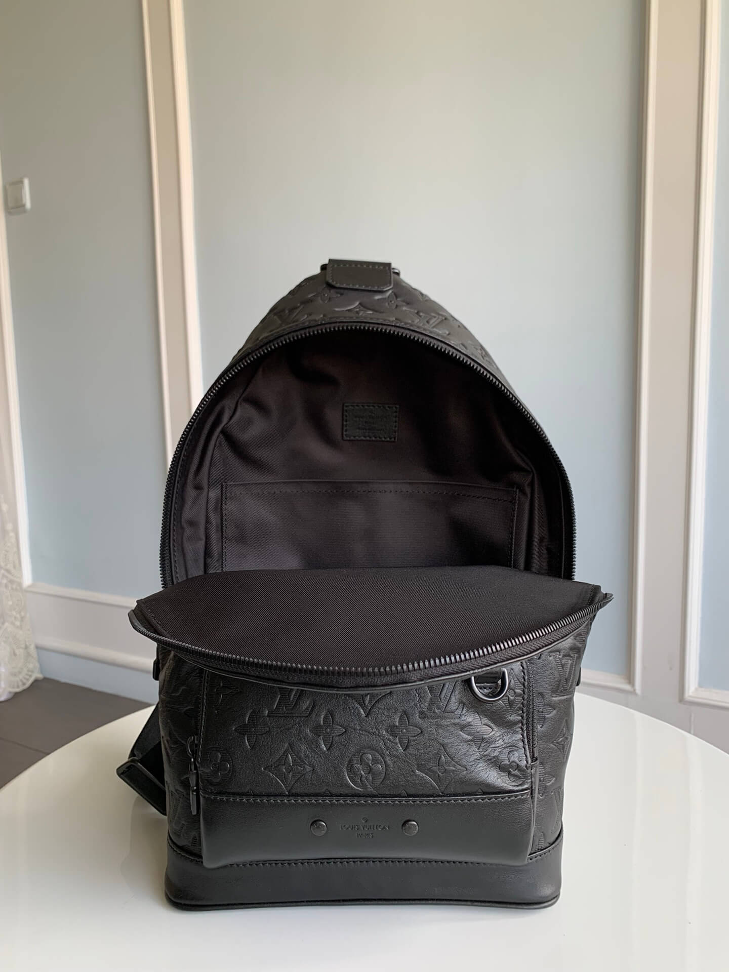 m46107 racer monogram shadow chest bag black calfskin