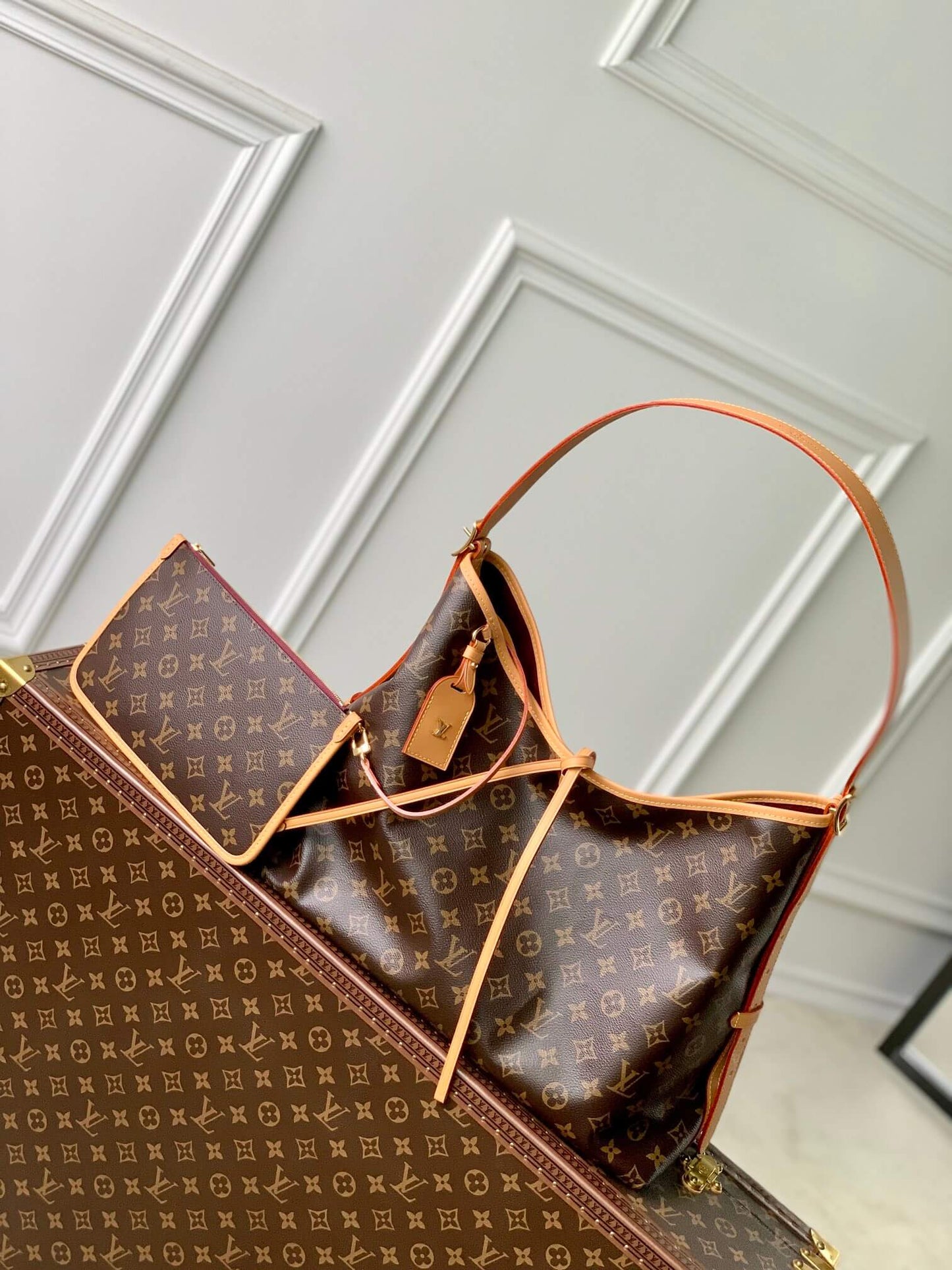 m46203 carryall pm monogram canvas with natural leather trim