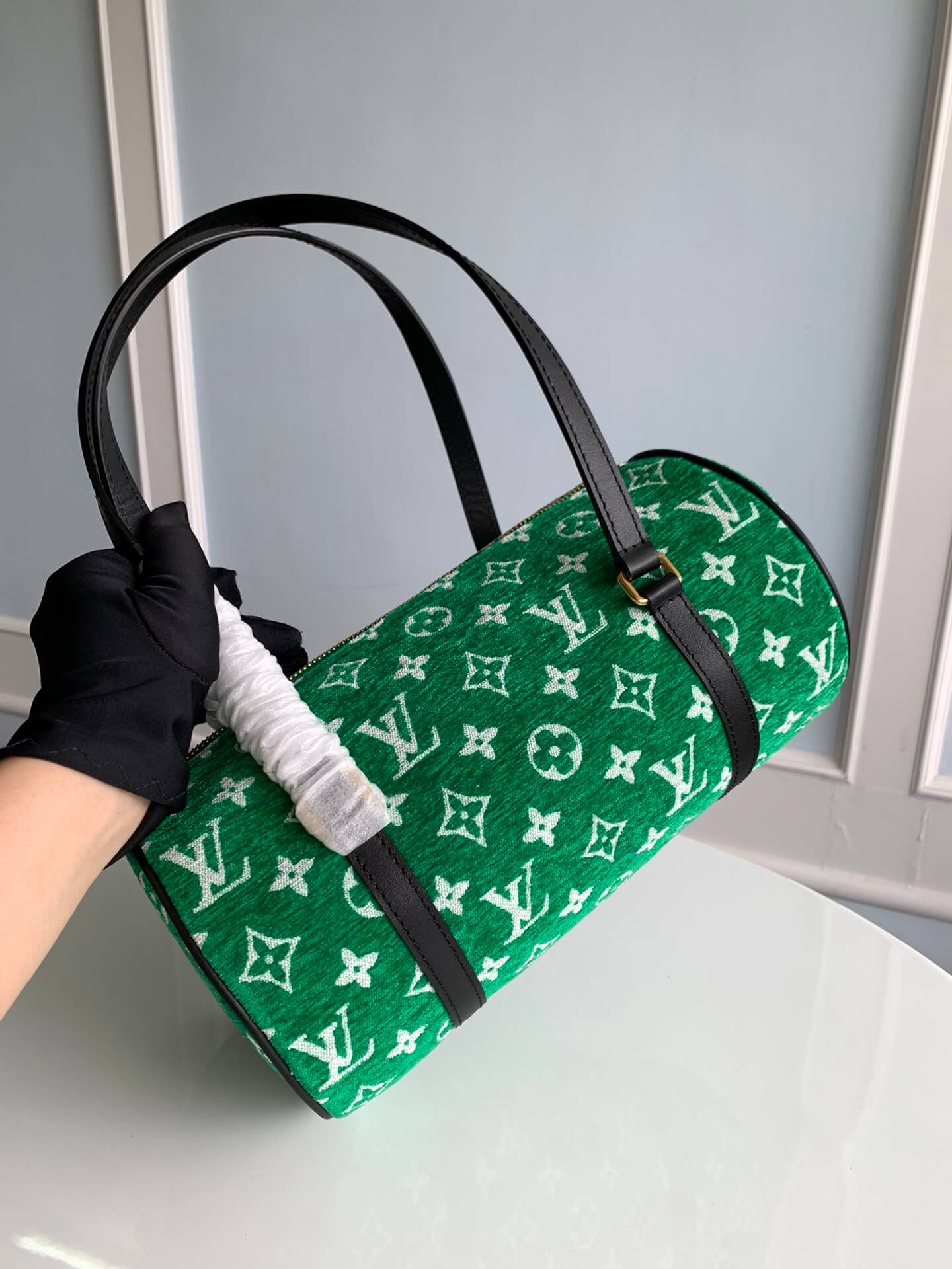 m46206 nicolas ghesquiere monogram handbag subaxillary bag green cowhide leather