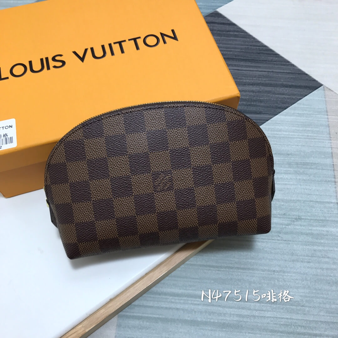 m47515 brown damier 17cm cosmetic pouch cowhide real leather