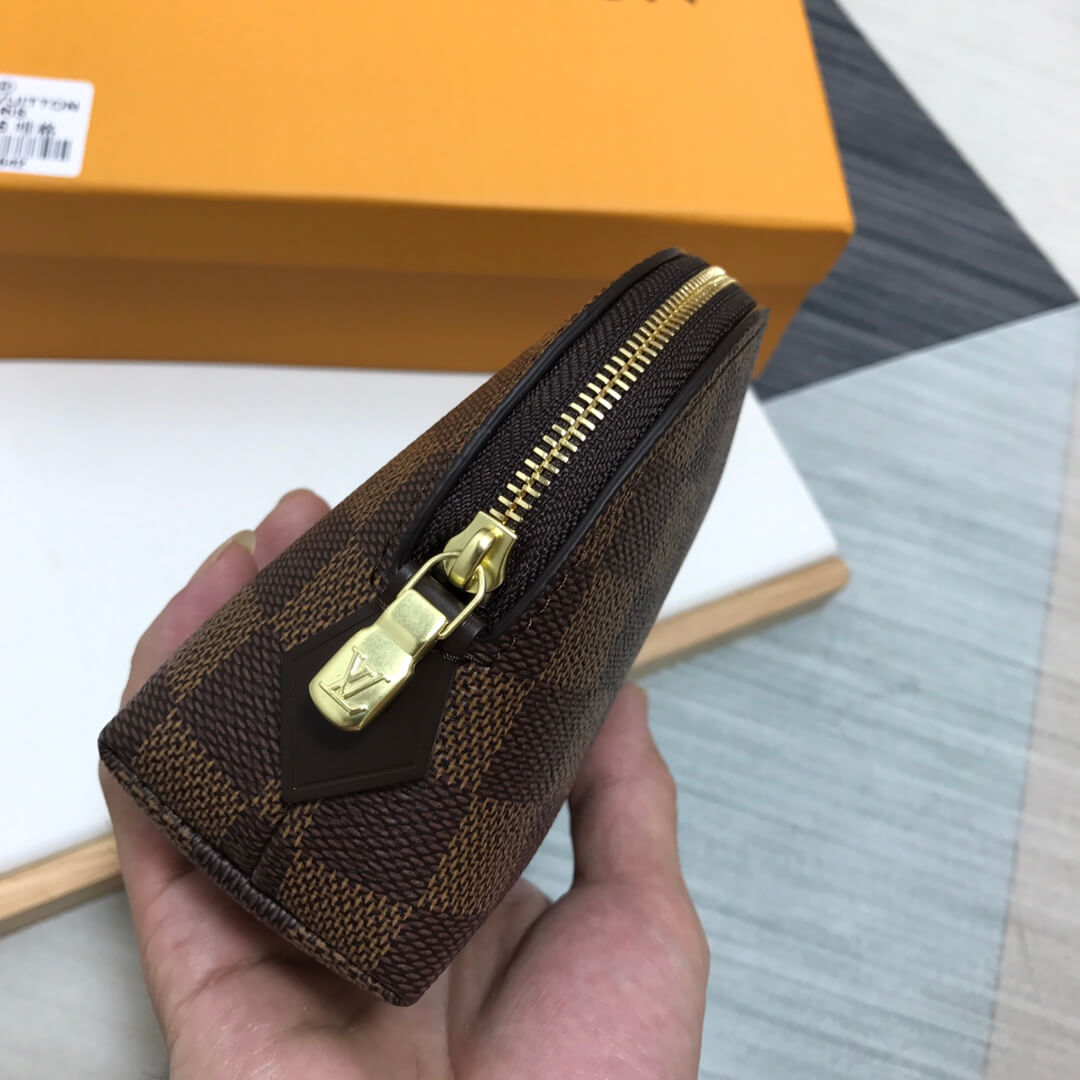 m47515 brown damier 17cm cosmetic pouch cowhide real leather
