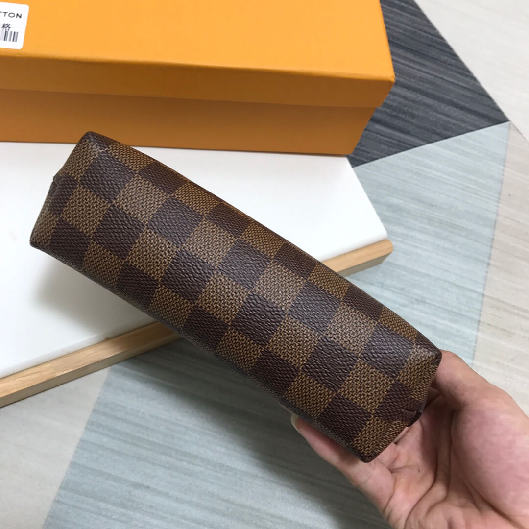 m47515 brown damier 17cm cosmetic pouch cowhide real leather