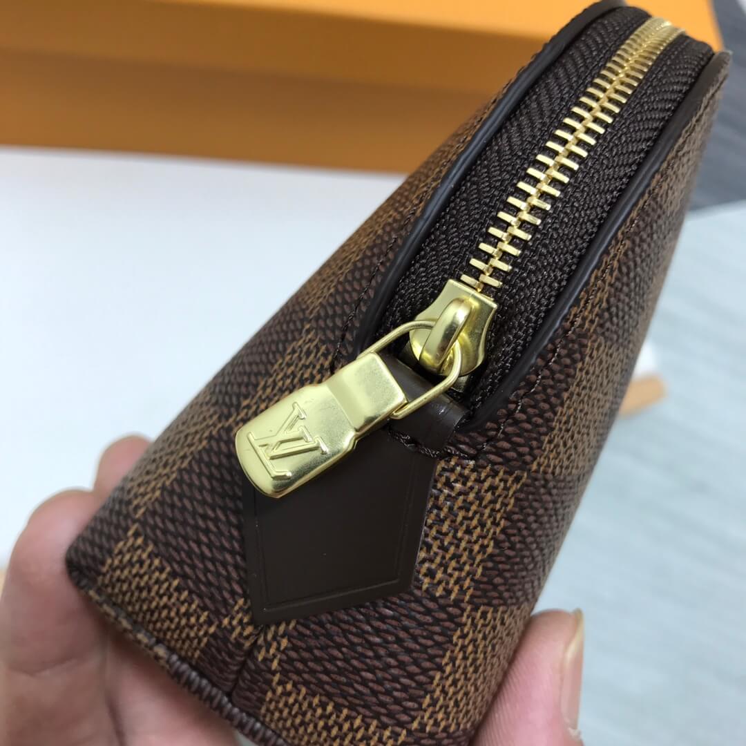 m47515 brown damier 17cm cosmetic pouch cowhide real leather
