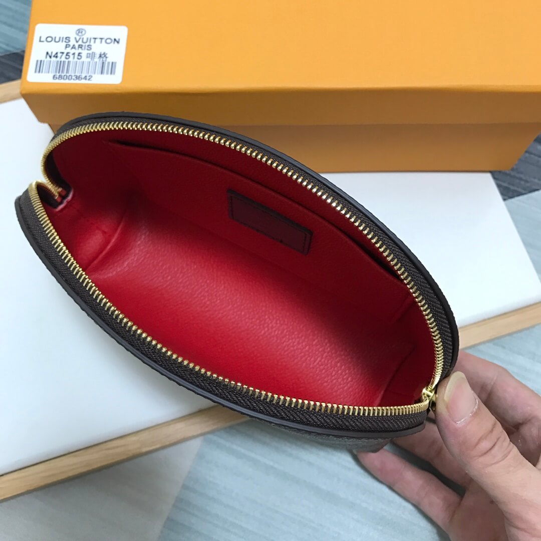 m47515 brown damier 17cm cosmetic pouch cowhide real leather