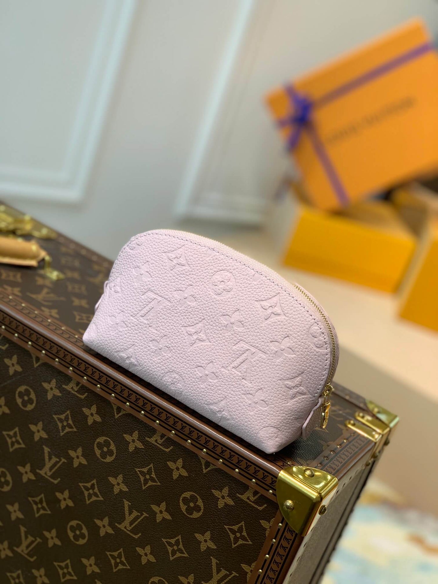 m47515 pink monogram 19cm cosmetic pouch cowhide real leather