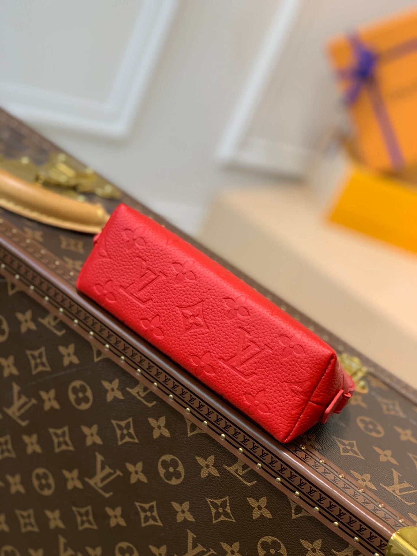 m47515 red monogram 19cm cosmetic pouch cowhide real leather