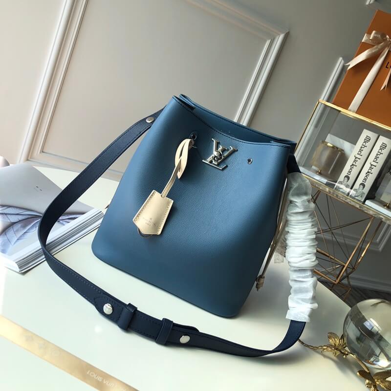 m51413 lockme bucket bucket bag handbag shoulder bag blue lambskin wist champagne bottle