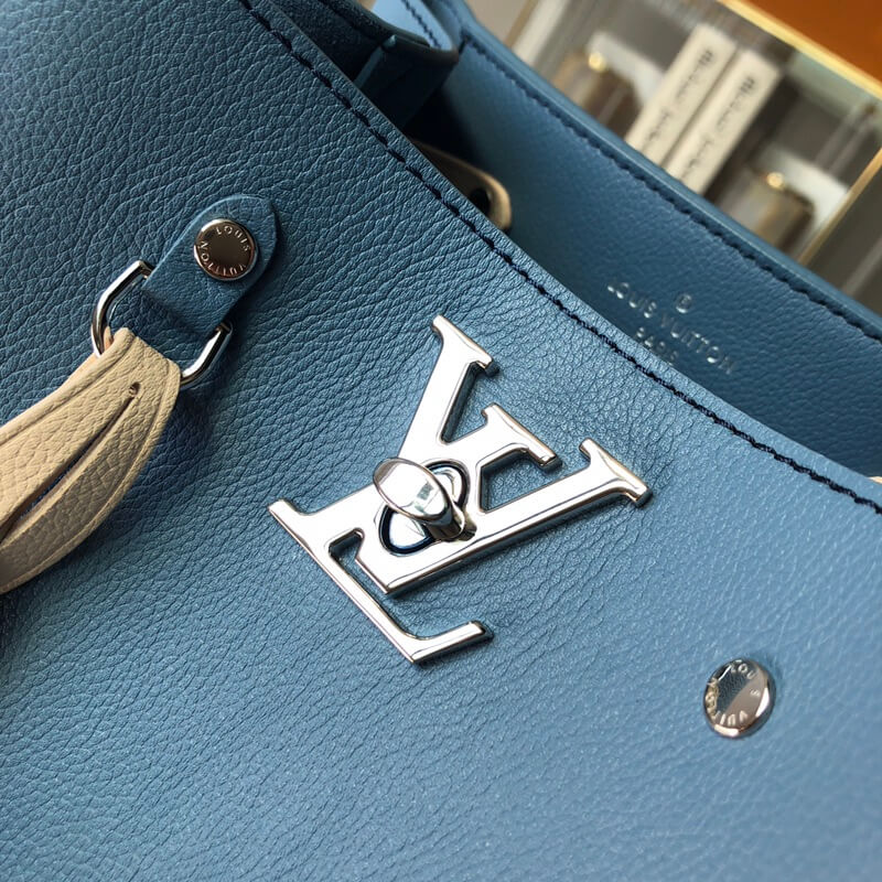 m51413 lockme bucket bucket bag handbag shoulder bag blue lambskin wist champagne bottle