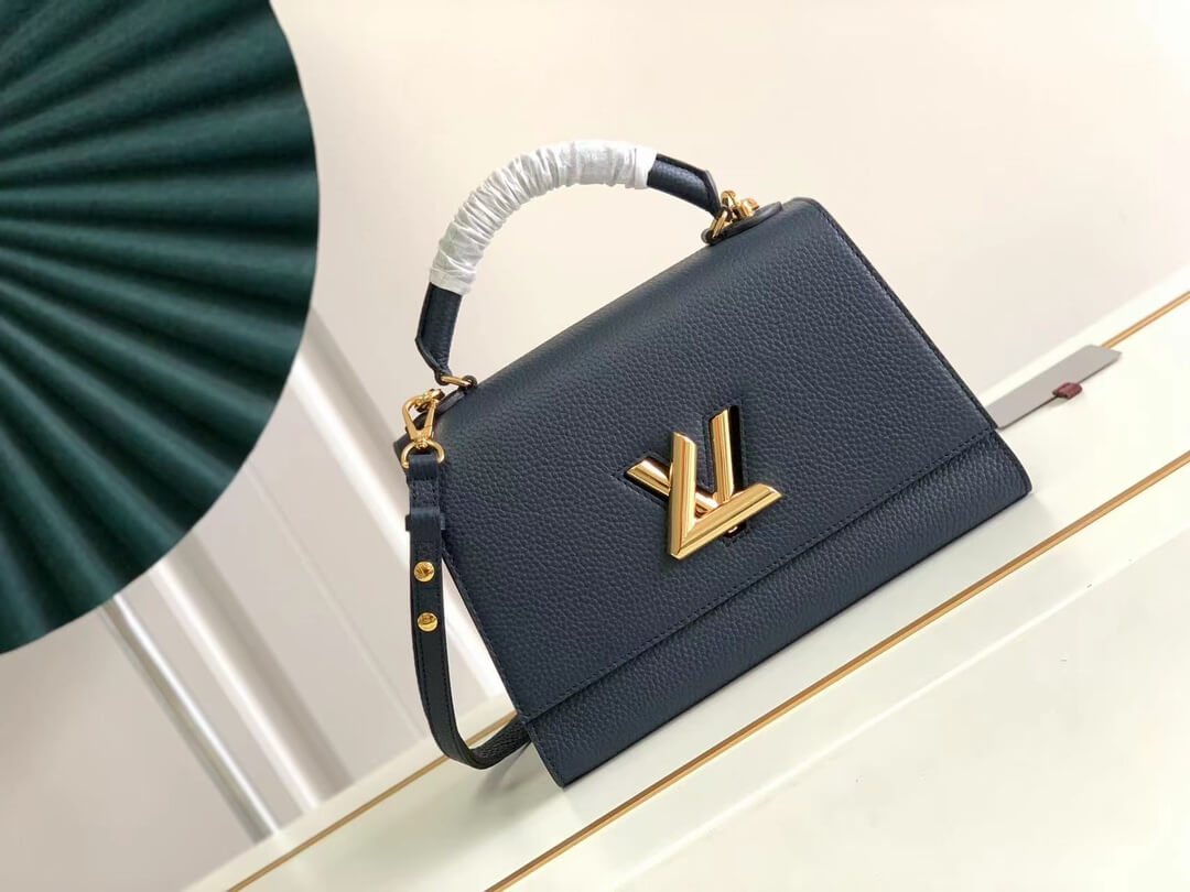 m57090 twist one handle blue handbag 29cm cowhide real leather