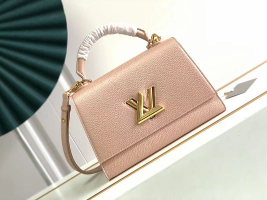 m57090 twist one handle pink handbag 29cm cowhide real leather