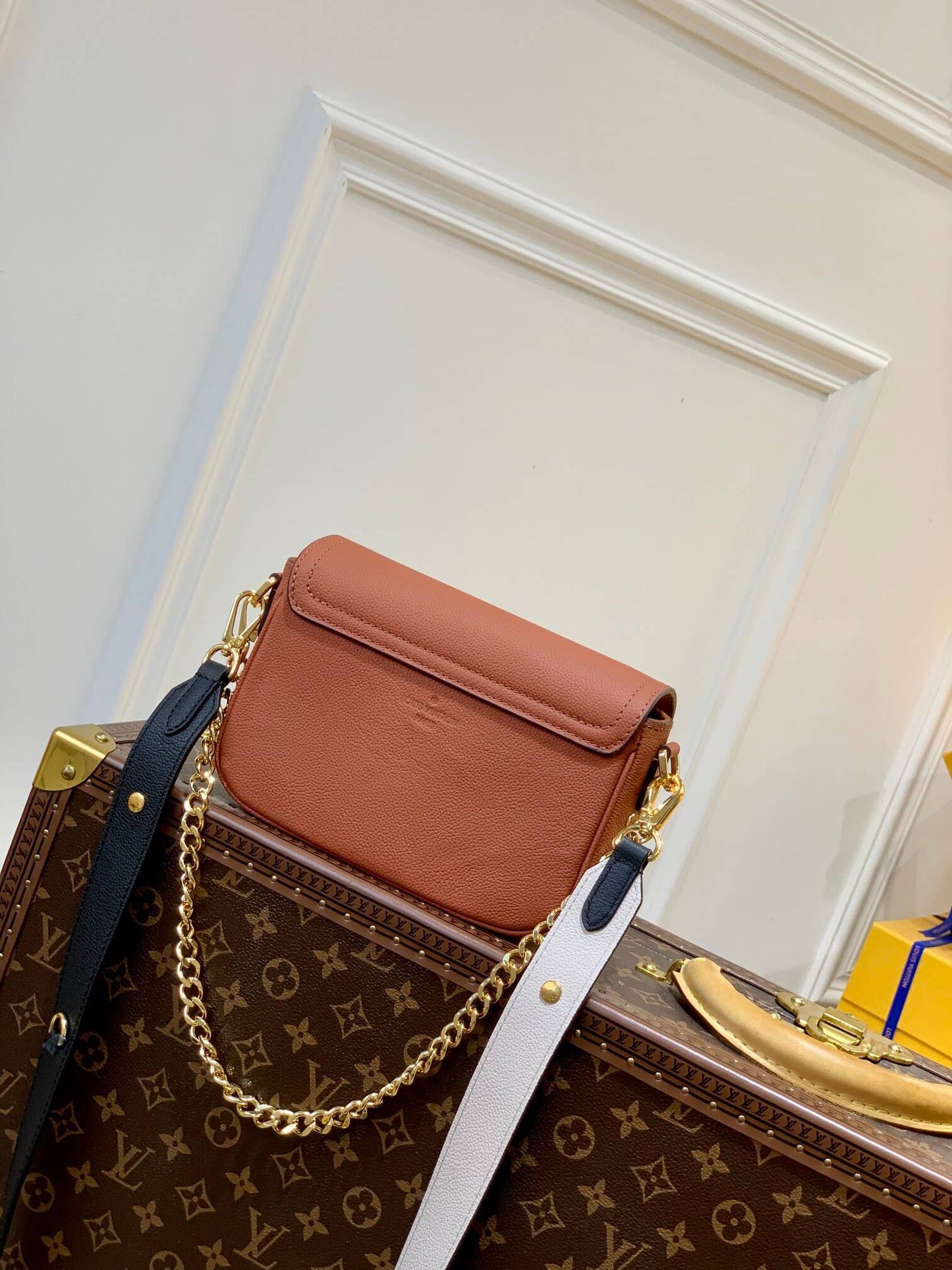 m58557 lockme tender shoulder bag cross body bags brown lambskin
