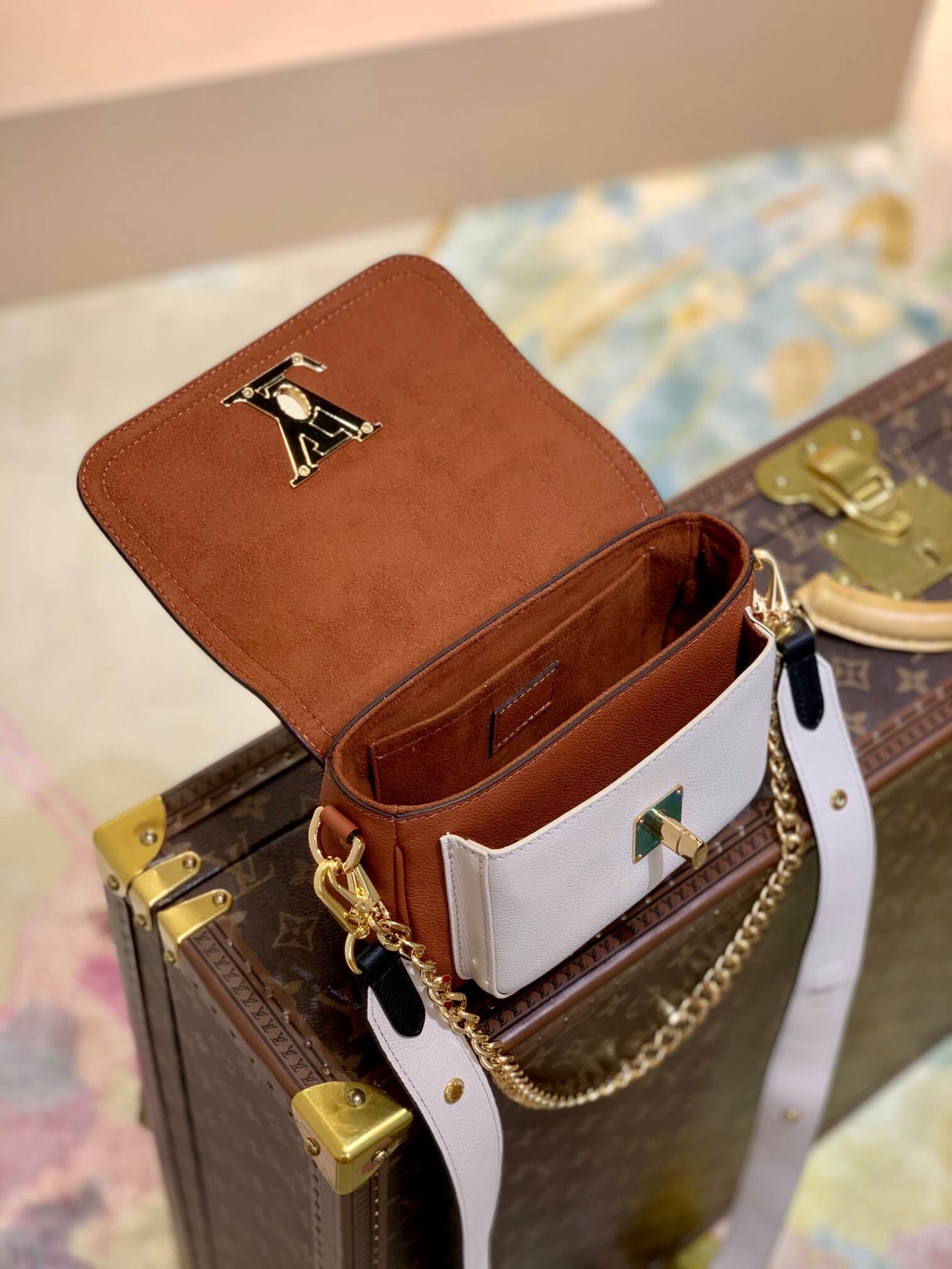m58557 lockme tender shoulder bag cross body bags brown lambskin