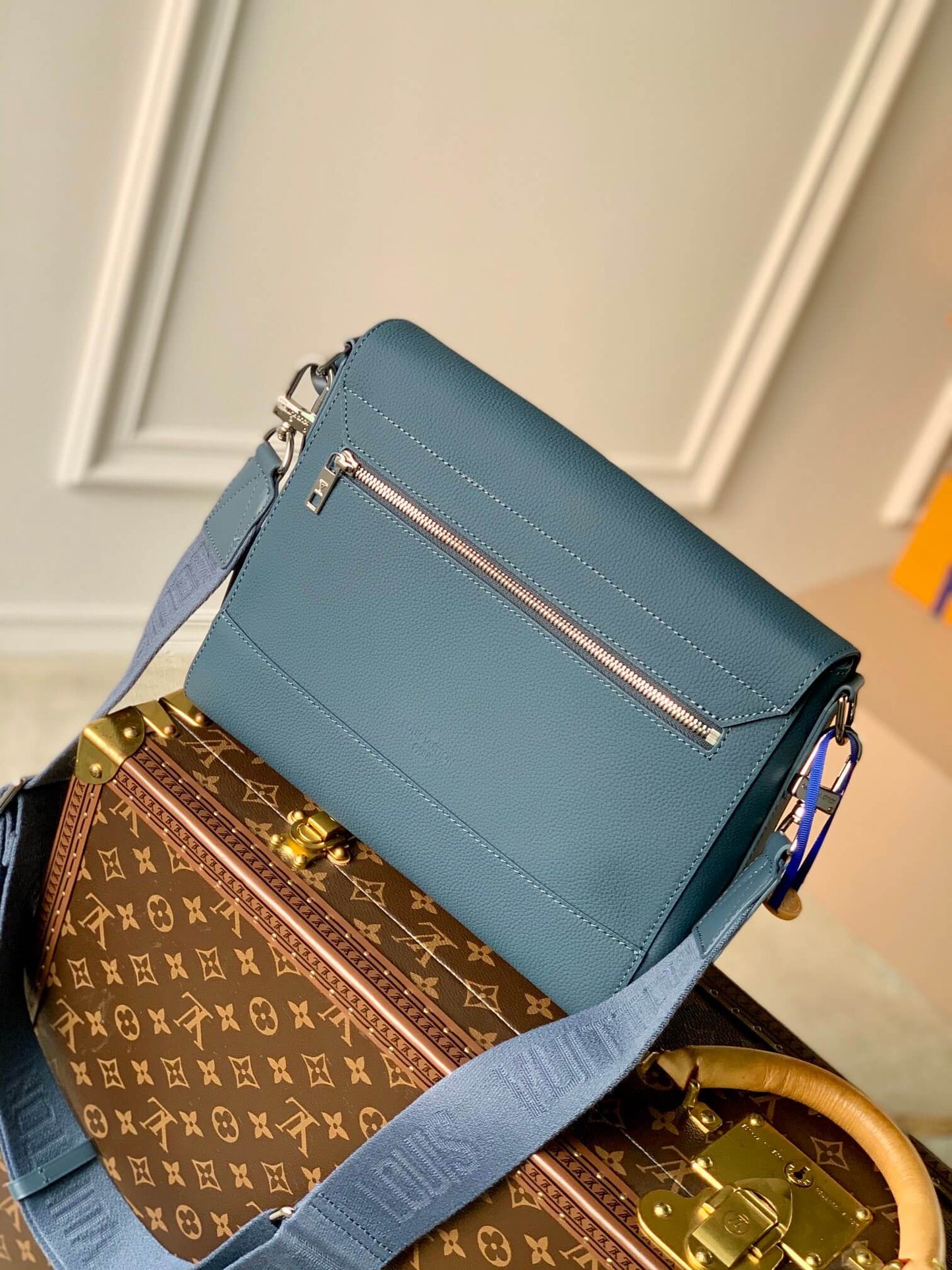 m59327 mens bag shoulder bag cross body bags aerogram messenger bag blue calfskin