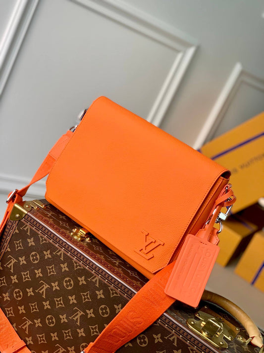 m59327 mens bag shoulder bag cross body bags aerogram messenger bag orange calfskin