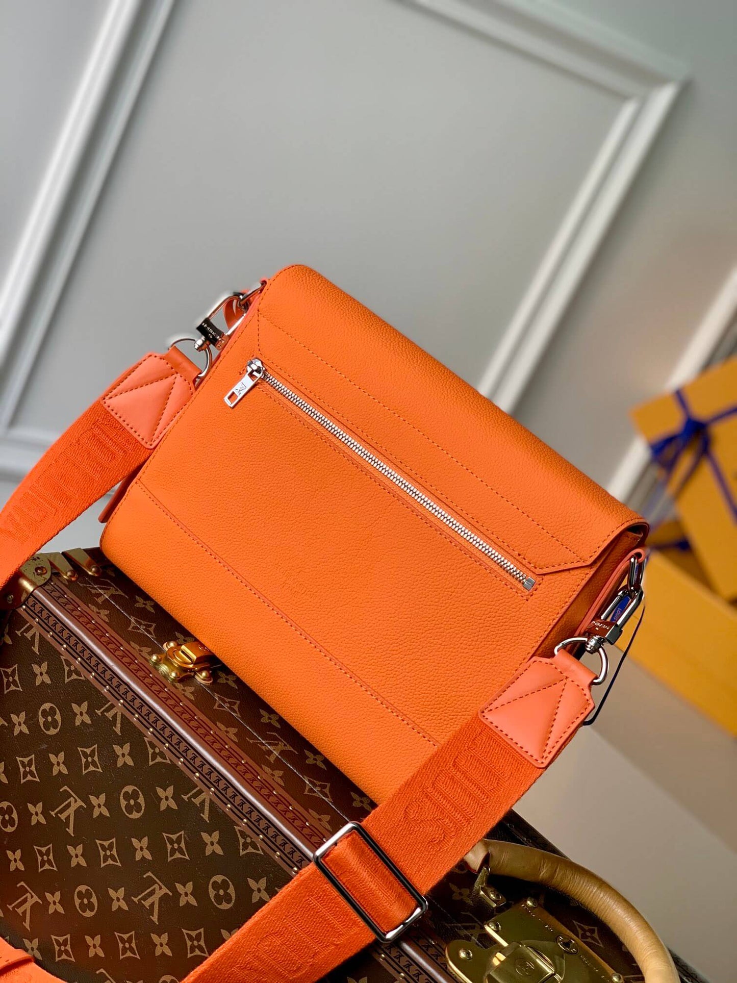 m59327 mens bag shoulder bag cross body bags aerogram messenger bag orange calfskin