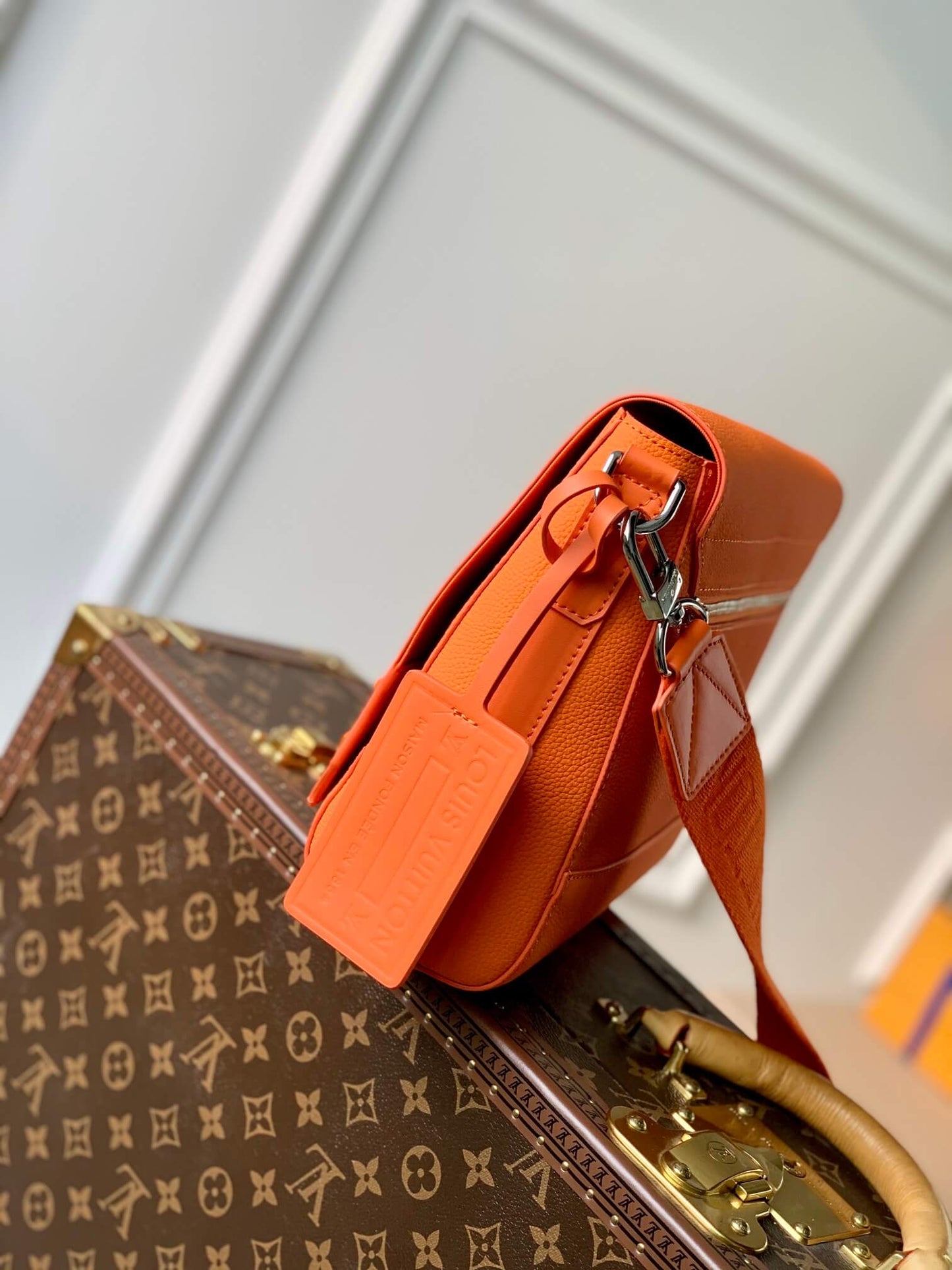 m59327 mens bag shoulder bag cross body bags aerogram messenger bag orange calfskin