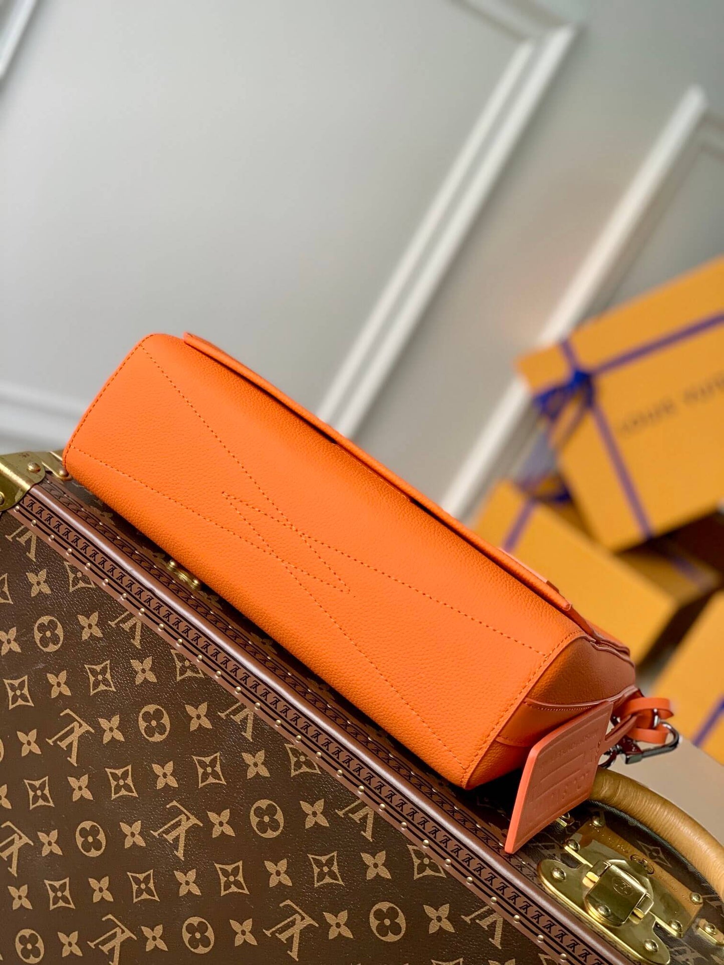 m59327 mens bag shoulder bag cross body bags aerogram messenger bag orange calfskin