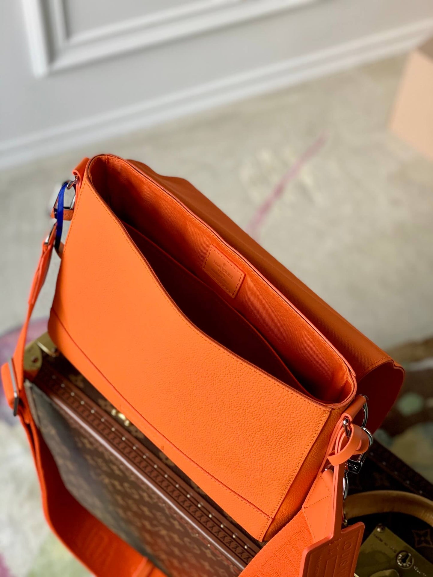 m59327 mens bag shoulder bag cross body bags aerogram messenger bag orange calfskin
