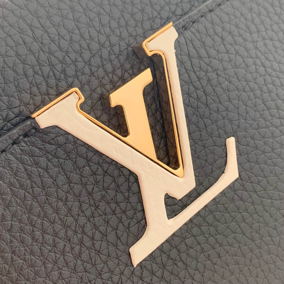 m59653 capucines bb black general blue 27cm cowhide real leather