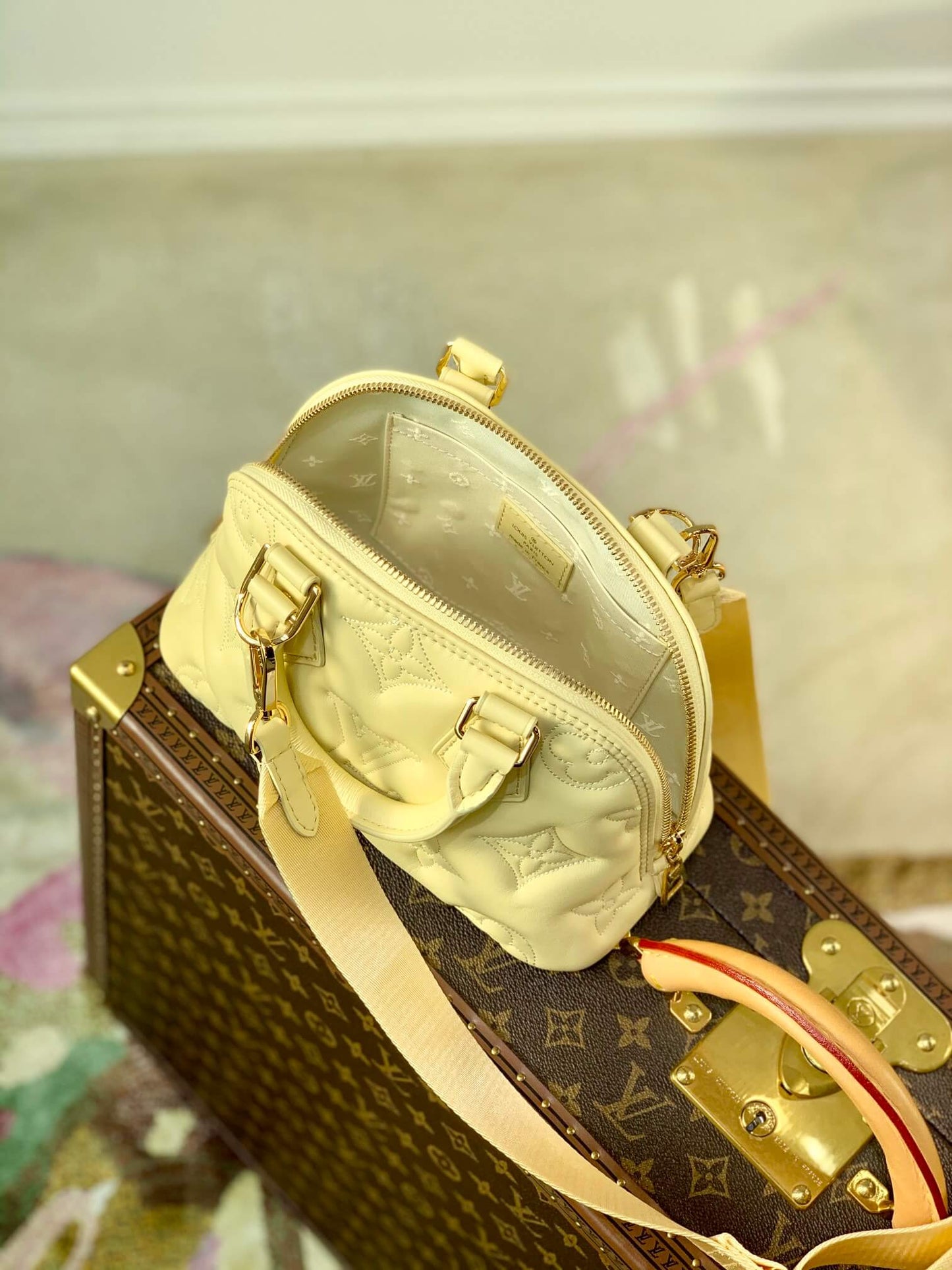 m59821 alma bb handbag shoulder bag cross body bags yellow calfskin monogram