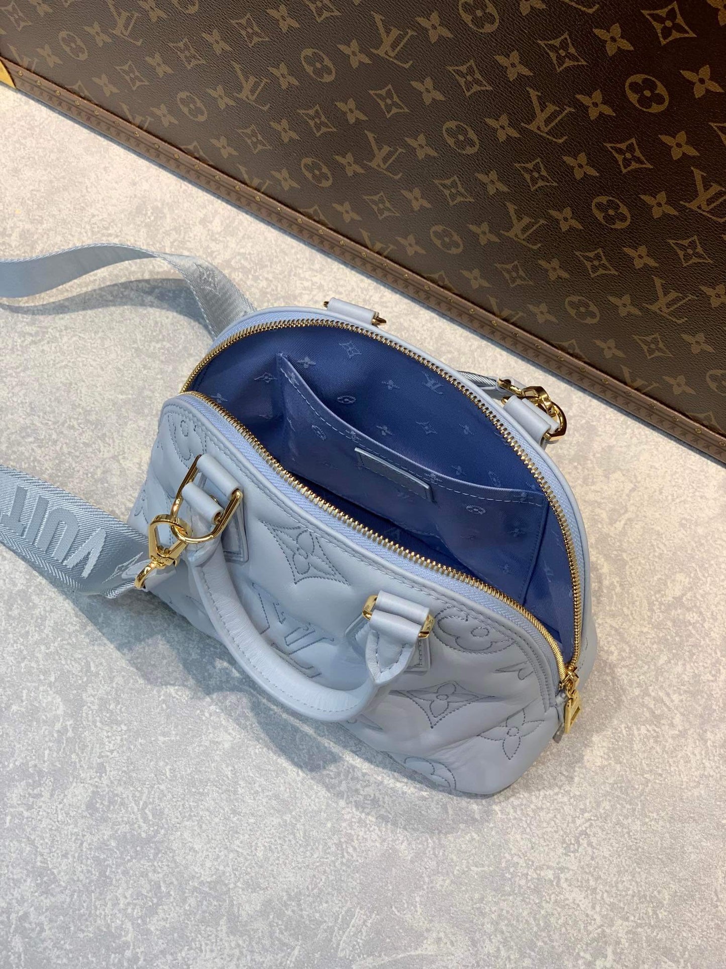 m59822 alma bb handbag shoulder bag cross body bags blue calfskin monogram