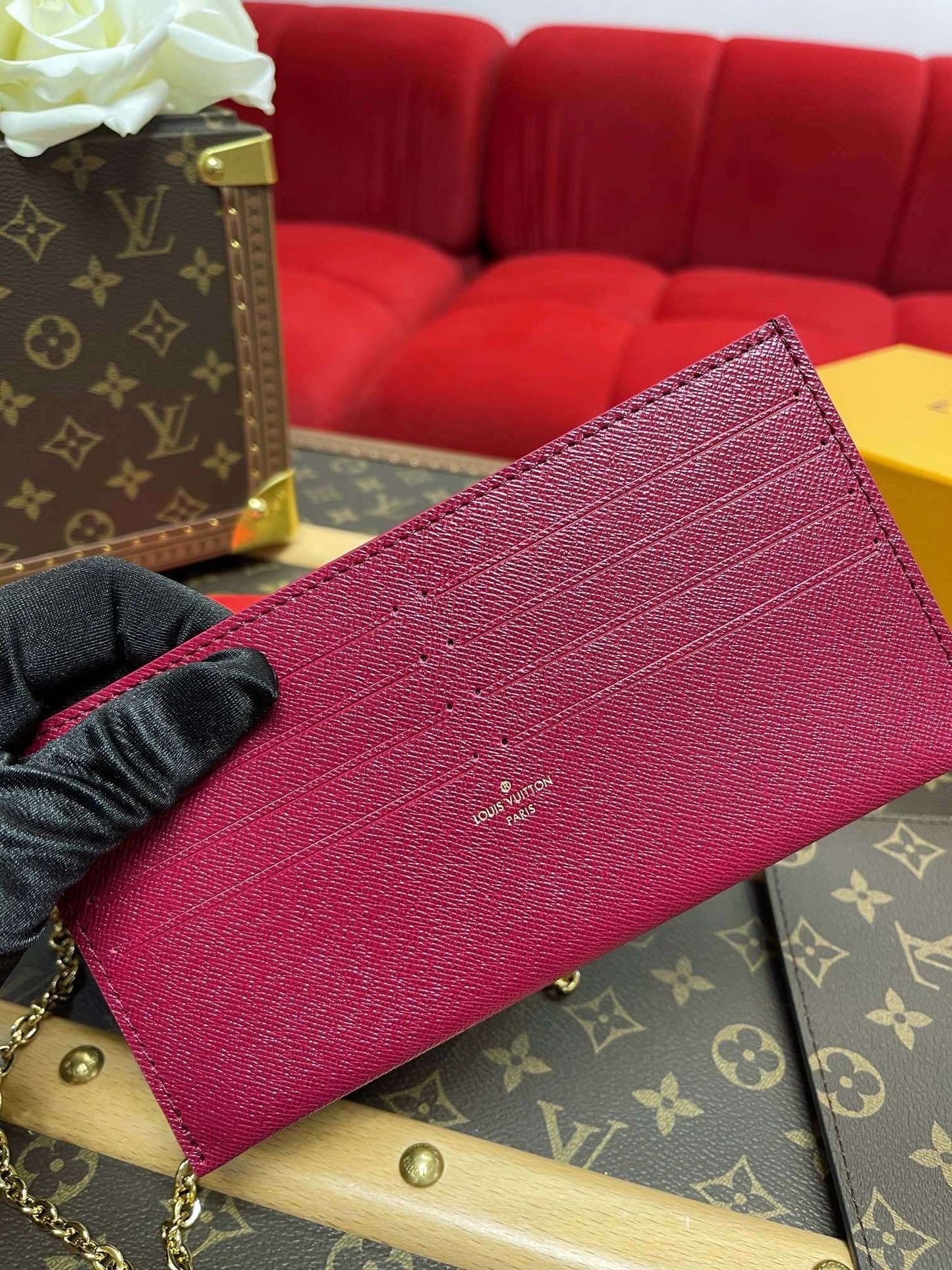 m61276 felicie pochette clutch bag monogram canvas brown maroon inside