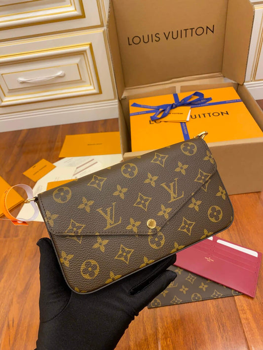m61276 felicie pochette clutch bag shoulder bag monogram canvas brown