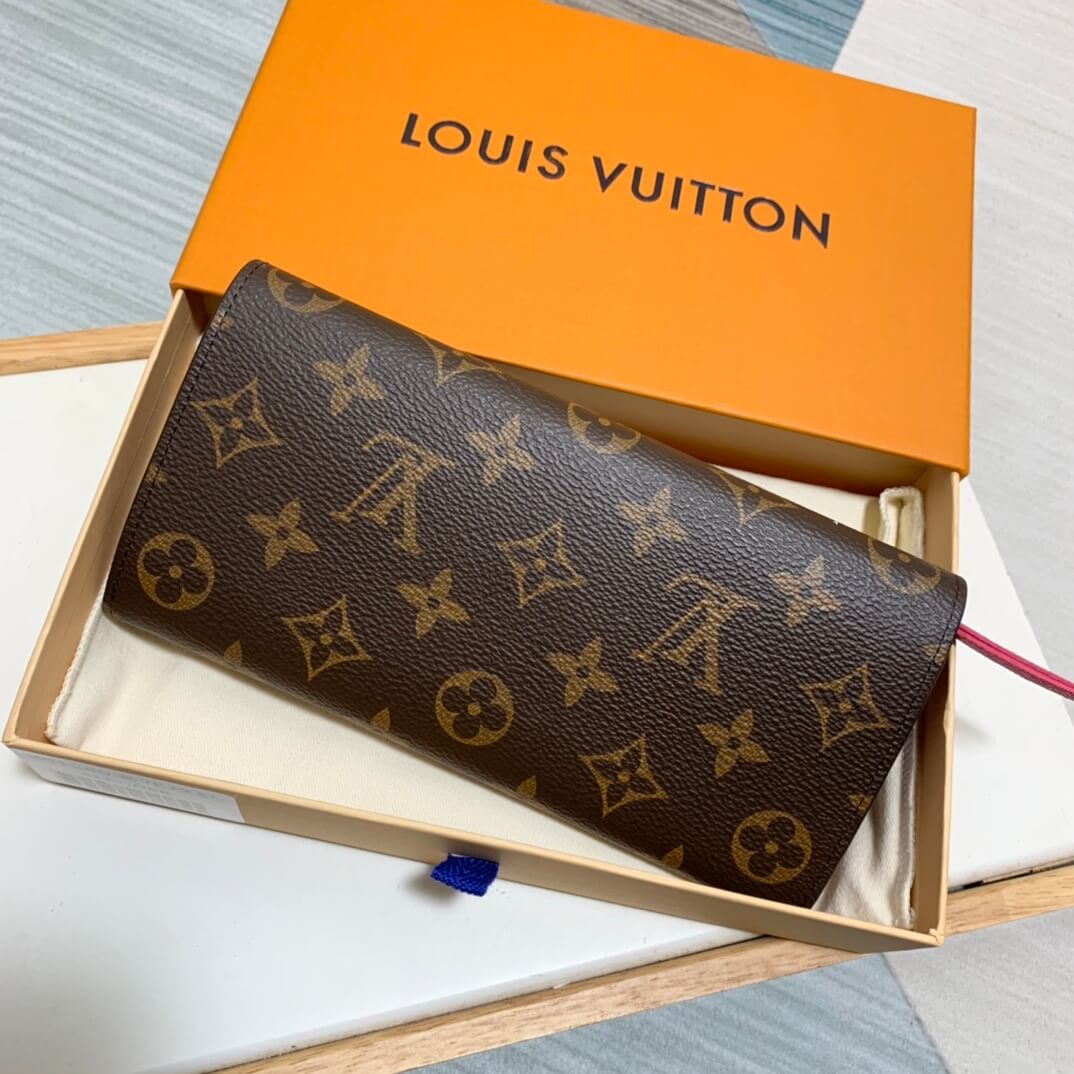 louis vuitton lv m61289 emilie wallet monogram canvas rose red