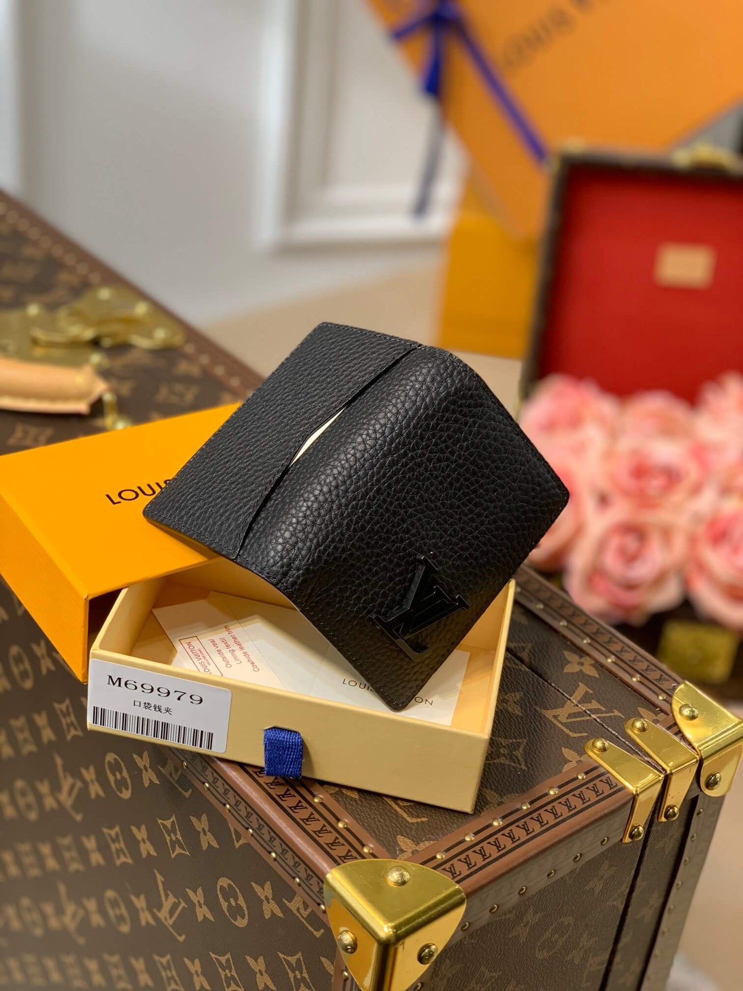 m69979 wallet black aerogram calfskin mens bag free shipping