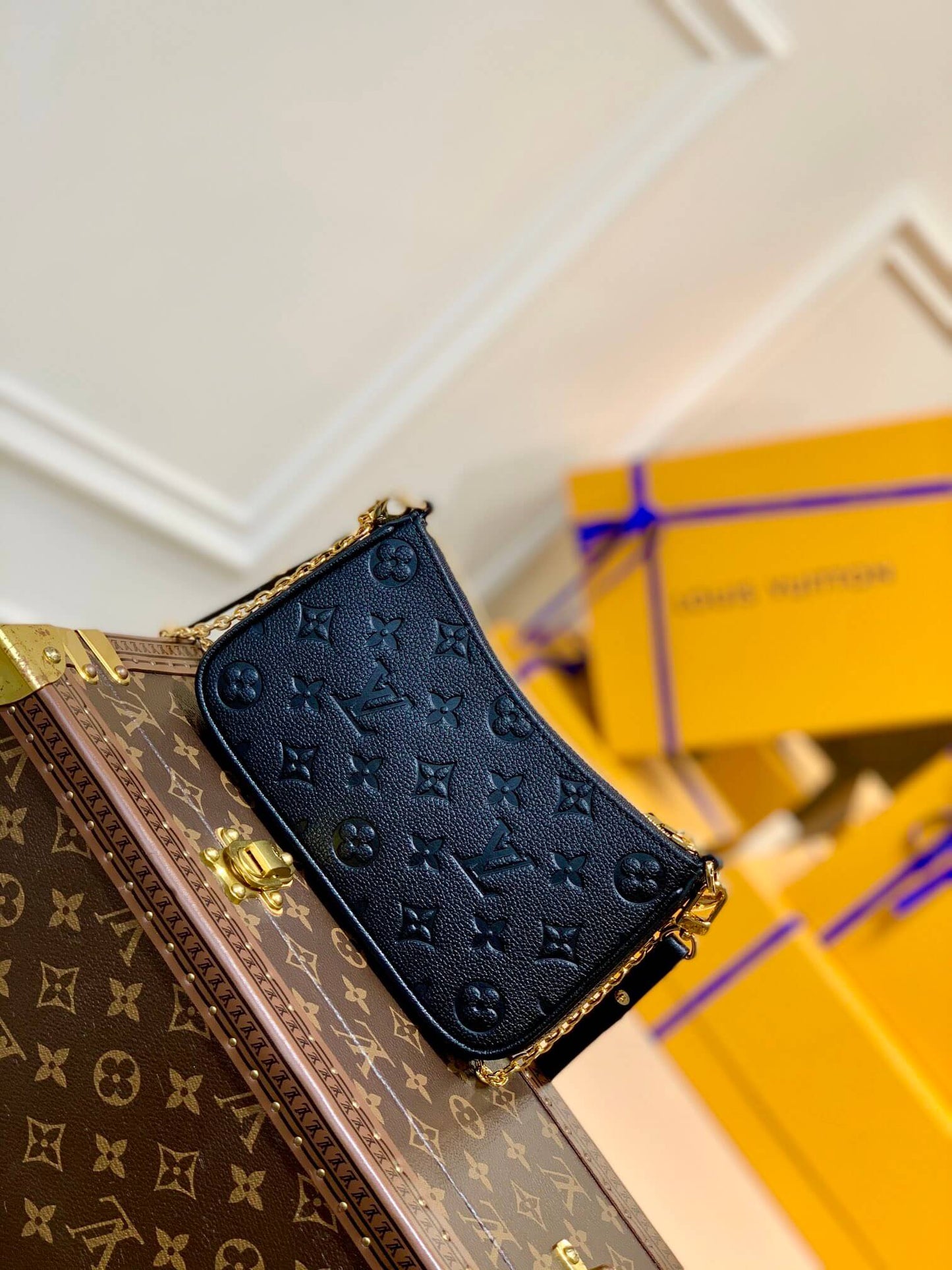 m80349 easy pouch on strap brown embossing