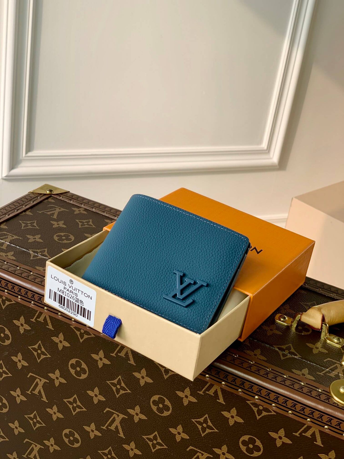m81026 aerogram wallet blue calfskin