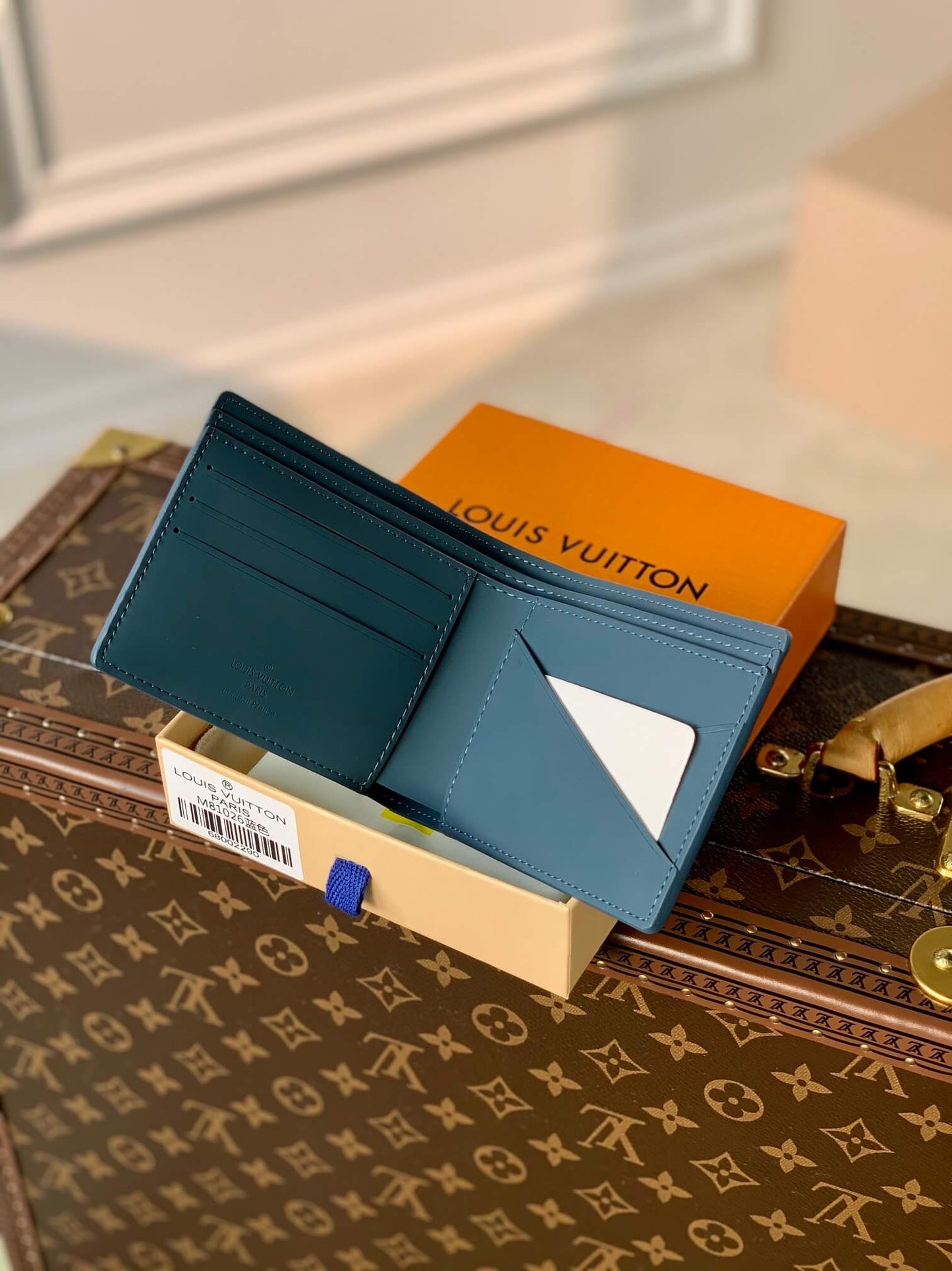 m81026 aerogram wallet blue calfskin