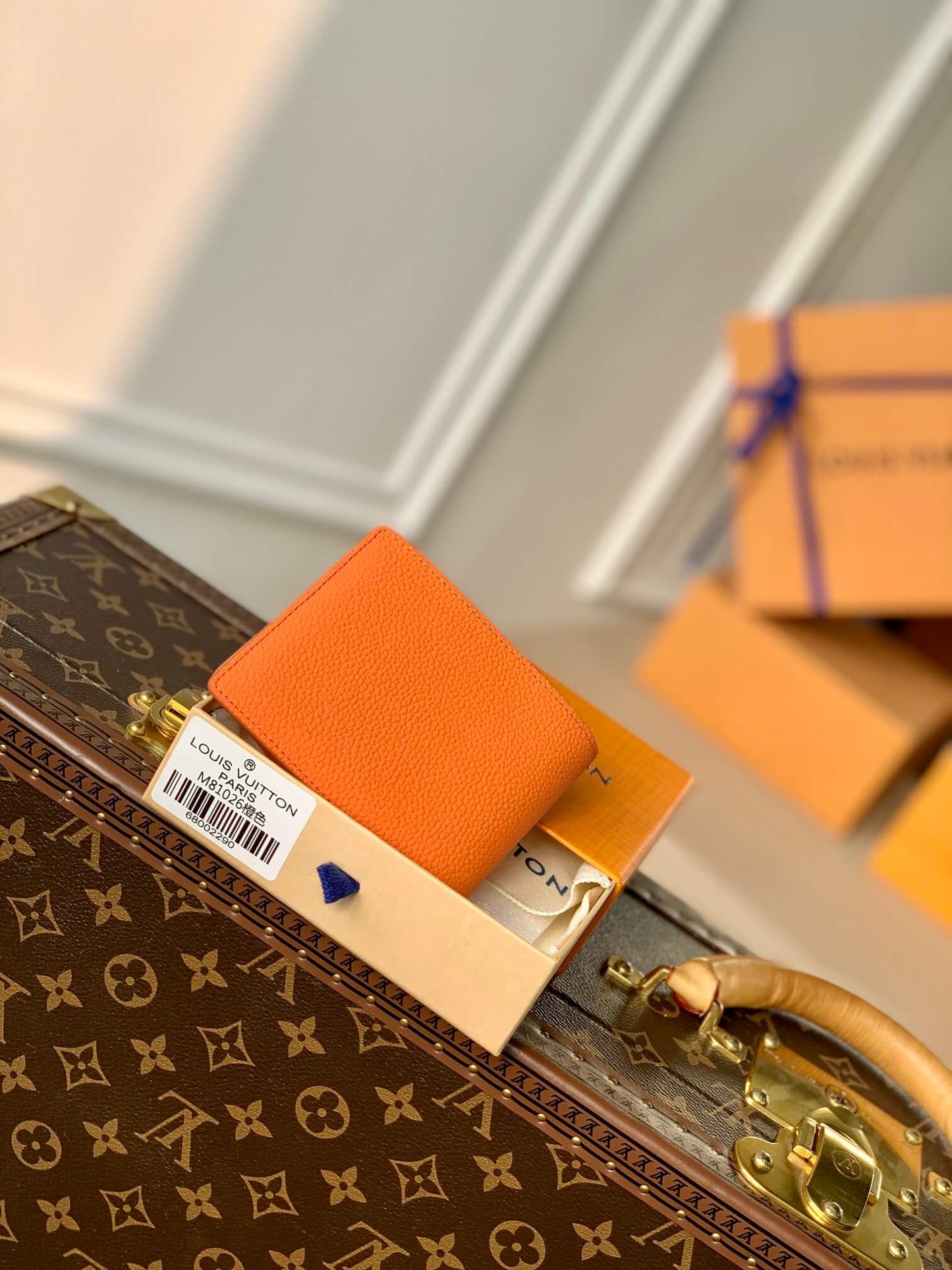 m81026 aerogram wallet orange calfskin